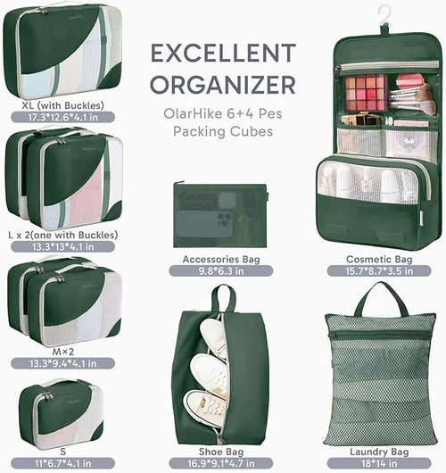 10 Set Packing Cubes for Travel, Gifts for Women Mom,Anti-Tearing Suitcase Organizer,OlarHike Vacation Essentials & Accessories for Cruise Ship