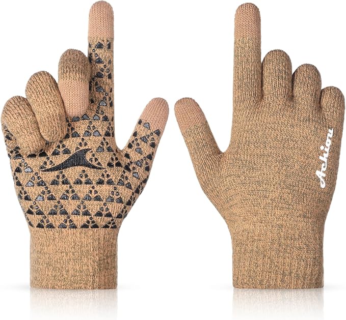 Achiou Winter Gloves, Glove for Men Women, Upgraded Touch Screen Texting Warm Running with Thermal Soft Knit Lining