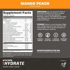 MTN OPS Hydrate Electrolytes Powder Drink Mix, 20 Single Serving On-The-Go Electrolyte Packs with Over 1000mg of Electrolytes per Serving, Mango Peach