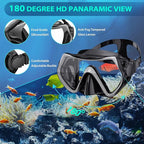 Snorkeling Gear for Adults, Mask Fin Snorkel Set, Dry Top Snorkel, Snorkeling Kit Travel Diving Package, Panoramic View Anti-Fog Anti-Leak Adjustable Swim Fins
