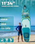11’×34"×6" Extra Wide Inflatable Stand Up Paddle Board, Sup Board with Removable Fins, Backpack, Floating Paddle, Safety Leash, Floating Phone Case for Adults & Youth of All Skill Levels