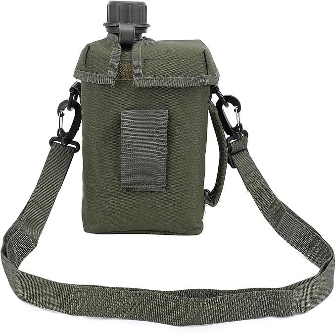 Outdoor - 2L Portable Water Canteen with Waist Bag, Multi Fuctional PVC Flat Camping for Surplus or Bushcraft Gear (OD Green)