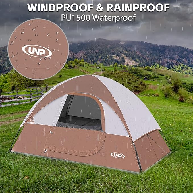 Camping Tent 2 Person, Waterproof Windproof Tent with Rainfly Easy Set up-Portable Dome Tents for Camping…