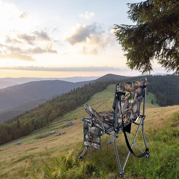 REDCAMP Oversized Hunting Chairs for Blinds with Thickened Cotton, Portable Folding Camo Padded Camping Chairs for Adults Hunting Seats with Hard Arms for Outside Outdoor, Camouflage