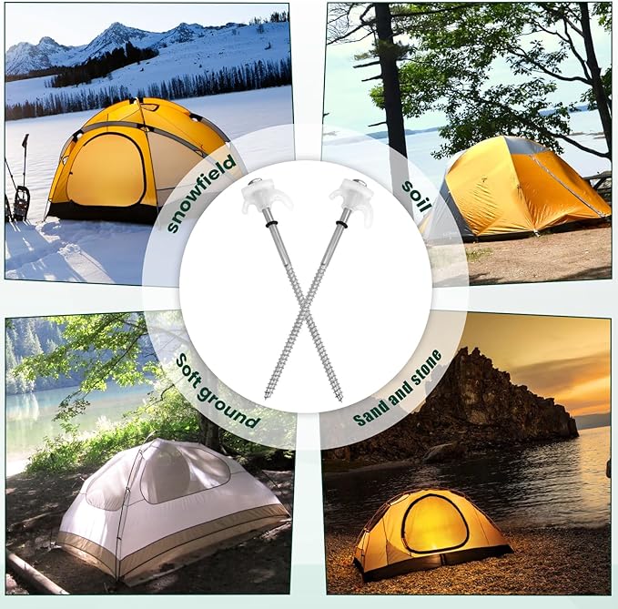 30 Pack 8" Screw in Tent Stakes Heavy Duty- Ground Anchors Screw- Tent Pegs Camping Stakes- Hex Pegs Drillable Tent Stakes and Hexagon Head Drive and Storage Box (White)