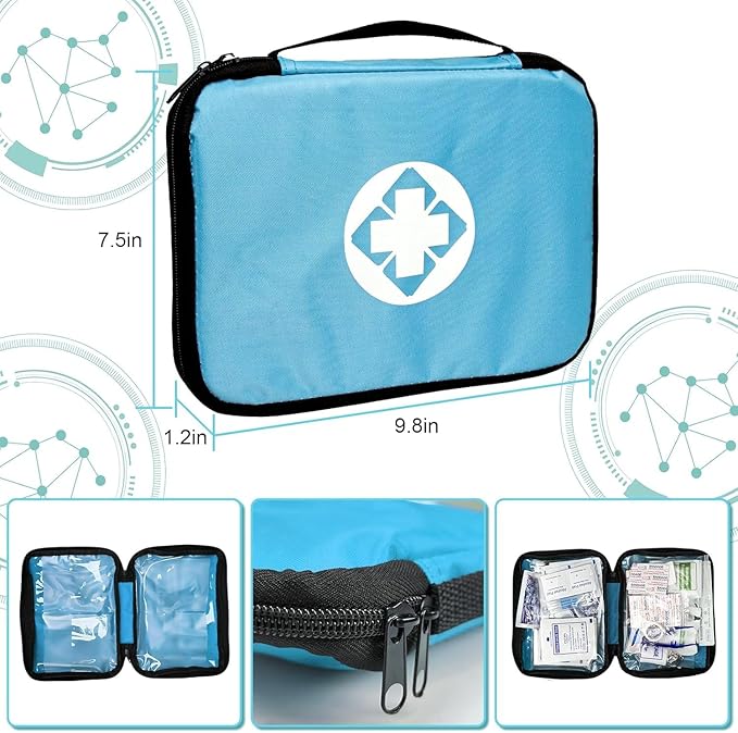 Home Car First Aid Kit Refill Supplies for Business 300Pcs Emergency Kits Urgent Essential for Workpalce Outing Skating Waterproof First Aid Blue Bag for Backpacking 1st Aid