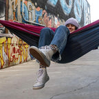 Grand Trunk Double Deluxe Parachute Nylon Hammock - 500lb Capacity Camping Hammock, 10.5x6.5ft, Lightweight & Durable (Crimson/Charcoal)