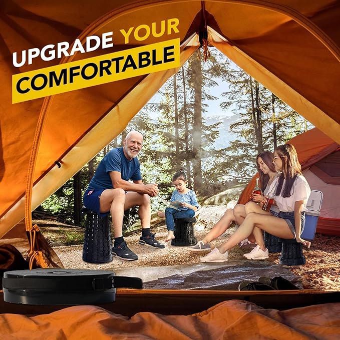 ALEVMOOM Upgraded 19.7" Collapsible Stool Portable,1000lbs Max Weight-Heavy Duty, Retractable Folding Stool with Cushion for Adults for Outdoor Fishing Hiking BBQ