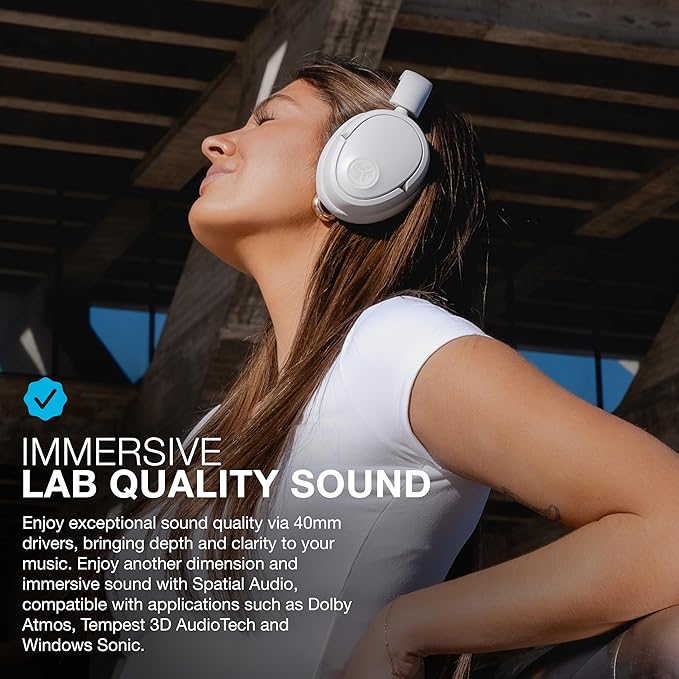 JLab JBuds Lux ANC, Over Ear Headphones, Active Noise Cancelling, Bluetooth, Cloud White