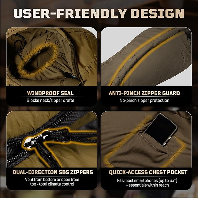 Sleeping Bag for Adults, Warm Weather Camping Mummy Sleeping Bags (25-36℉) with Adjustable Hood, Phone Pocket & Compression Sack for Hiking Travel Hunting