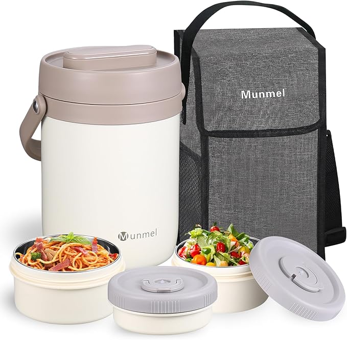 Adults Lunch Vacuum Soup Thermo For Hot Food with Inserts Stackable Bento Box Storage Container,Width Mouth Stainless Steel Portable Insulated Food Jar (white, 74 oz)