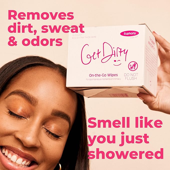 GetDirty - Wet Wipes (Womens) Extra Large & Durable Towelette: Micellar Foam Technology - That Truly Eliminates Odors - Individually Packaged for On-The-Go Conveniance (1 case of 12 wipes)