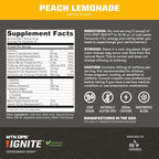 MTN OPS Ignite Energy Drink Powder, Naturally Gluten Free & Sweetened with Monk Fruit, Nitric Oxide Supplement Drink Mix, Caffeine & Nootropic Sugar Free Drink Mix, 45 Servings, Peach Lemonade