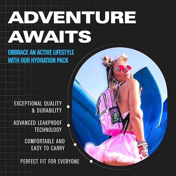 Sojourner Hydration Pack, Hydration Backpack - Water Backpack with 2l Hydration Bladder, Festival Essential - Rave Hydration Pack Hydropack Hydro for Hiking, Running, Biking, Festival Gear