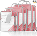 Compression Packing Cubes 6 Set, Compressible Space-Saving Packing Cubes for Travel - Compression Bags, Luggage Organizer, Travel Essentials for Women, Pink