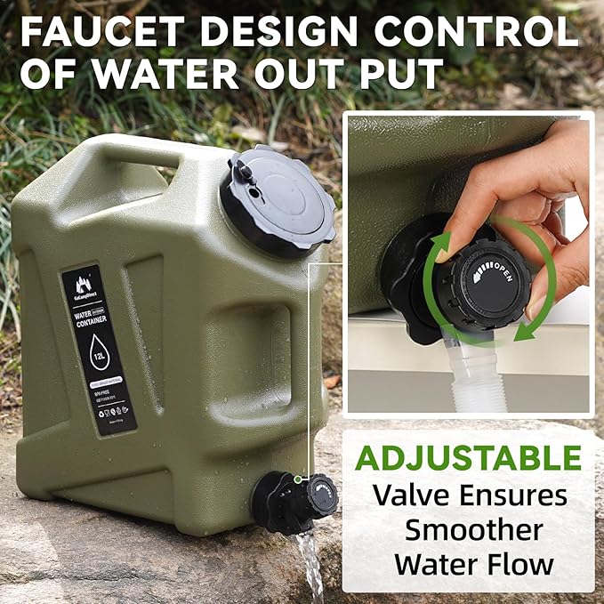 Camping Water Jug - 3.2 Gallan Water Container with Spigot | Portable Water Tank for Outdoor Hiking Picnic Supplies-Green