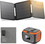 Portable Power Station with Foldable Solar Panel 30W, Portable Power Bank with AC Outlet 110V 120W, USB-C for Smart Devices Camping RV Travel VanLife Hiking Fishing-Orange