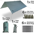 Camping Tarp 10x10 ft (3x3 m) Waterproof Lightweight Rain Fly - Backpacking, Hammock Shelter, Emergency Survival Tent, Durable, Compact All-Weather Cover