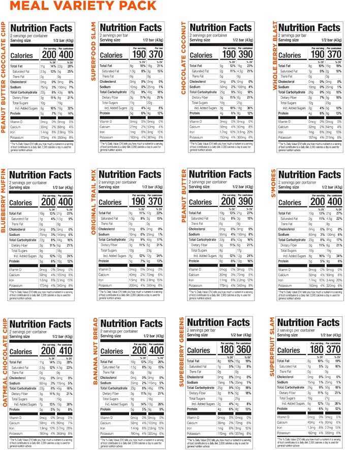 PROBAR - Meal Bar 12 Flavor Variety Pack - Natural Energy, Non-GMO, Gluten-Free, Plant-Based Whole Food Ingredients, 3 Ounce (Pack of 12) - Flavors May Vary