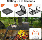 Odoland Folding Campfire Grill, Heavy Duty Steel Mesh Grate with Folding Legs and Storage Bag, Portable Camping Grates, Over Fire Pit Grill Rack for Outdoor Cooking and Bonfire