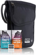 Peak Gear RFID Neck Wallet - The Original Travel Pouch with Adjustable Crossbody Strap + Theft Protection and Lost & Found Service | Black