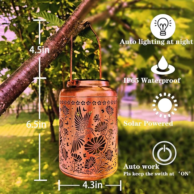 Solar Lights Outdoor Waterproof,Hummingbird Hanging Lantern,Metal Garden Lights,Patio Yard Decor,Housewarming,Decorative Birthday Gifts for Women,Mom,Grandma,1PC
