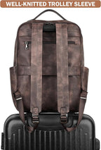 MASINTOR 15.6 inch PU Leather Laptop Backpack Purse for Women, Large College Casual Backpack Travel Bag Retro Coffee