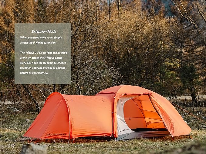 Triphyr Backpacking Tent with F-Nexus Extension 2-Person Combo, Attachable Extension Shelter, Lightweight 2 Person Tent for Backpacking Camping Hiking & Biking