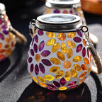 Cooo 2 Pack Mosaic Solar Lantern Outdoor Waterproof IP68 Hanging Projection Light Hidden Lid Pear-Shaped Lantern with Rope Handle Solar Powered Auto On for Patio Garden Fence Table -Petal Mirage