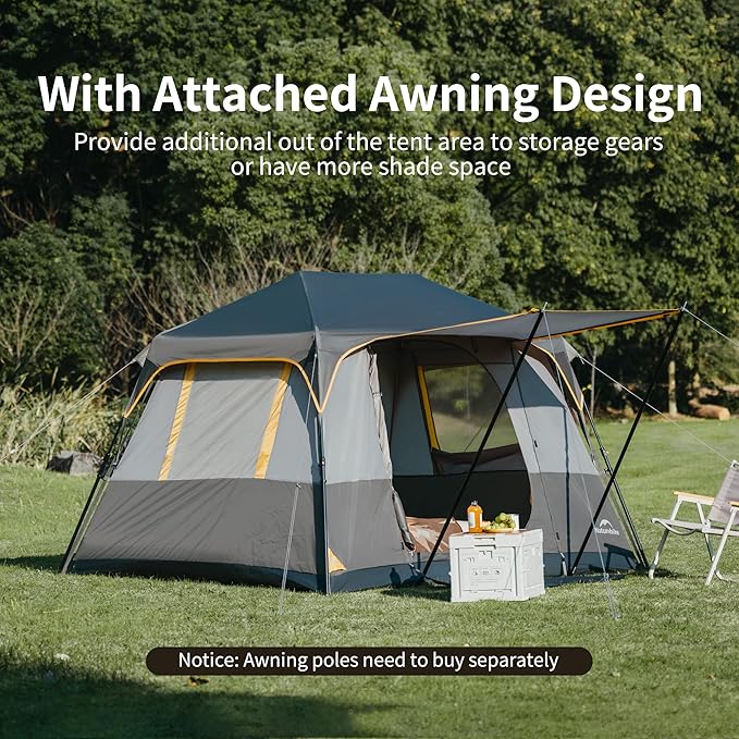 Naturehike Cape 4/6/8 Person Camping Tent, 60S Easy Setup Instant Tent Pop up Tent, Waterproof Large Tall 6/8 Person Tents for Camping, Car Camping