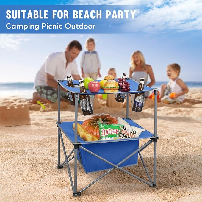 Portable Folding Camping Table Lightweight Outdoor Picnic Table with 4 Cup Holders & Storage Case Collapsible Tailgating Table for Camping Backyard Grill Outdoor Concerts