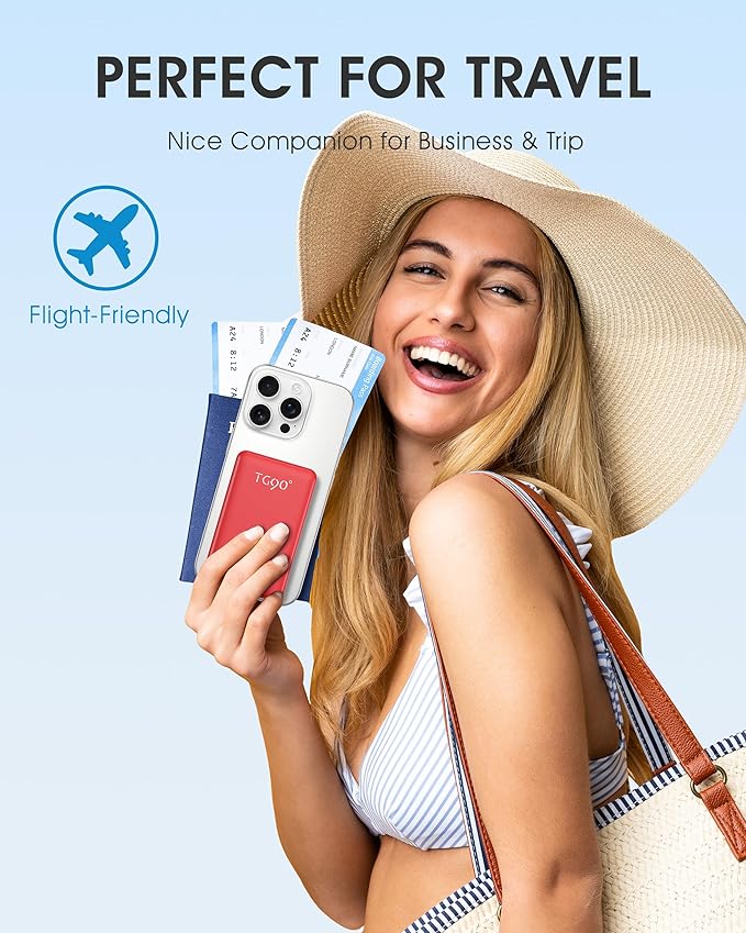 TG90° 5000mAh Ultra Slim Power Bank Built in AC Plug and Cables, Card Size Battery Pack Portable Phone Charger, 4 in 1 Pocket Size Travel Charger Compatible with iPhone, Samsung, Google