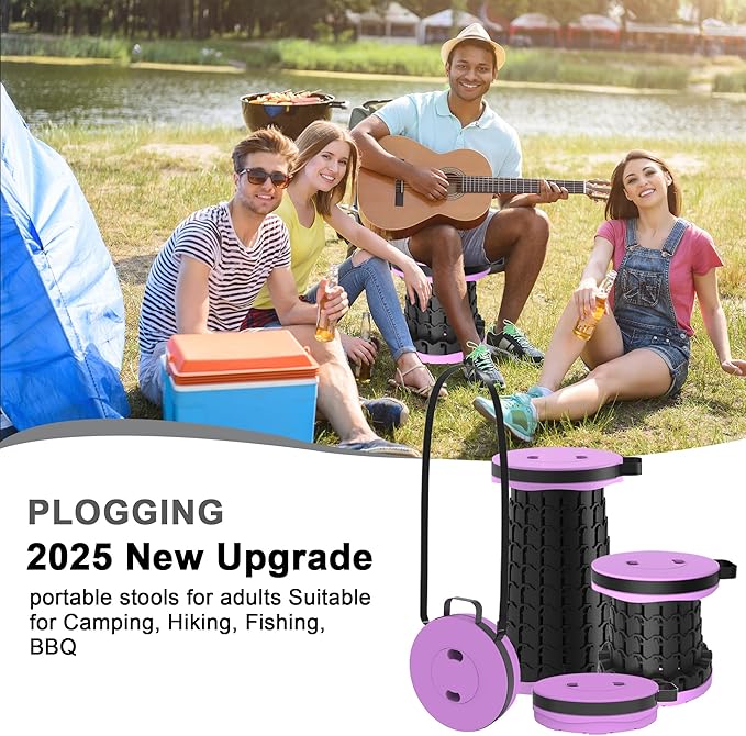 2025 Upgraded Portable Folding Stool, Collapsible Stools, 600lbs Max Weight, Lightweight But Sturdy, Telescoping Foldable Camping Stool for Outdoor Fishing Hiking Travel BBQ