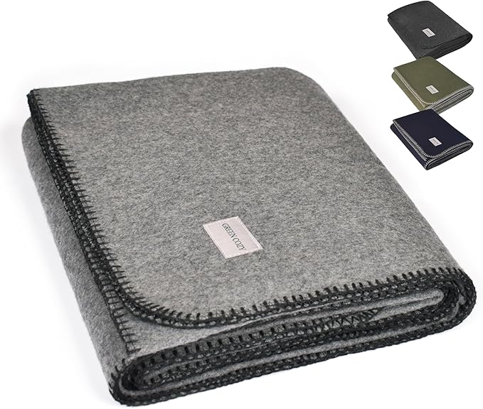 Military Style Wool Blanket – Cushioned, Breathable, Durable, Warm & Washable – Double-Stitched Border – Great for Camping, Outdoor, First Aid, Travel, Car – Fire-Resistant – 64"x90" 4.5lb (Gray)