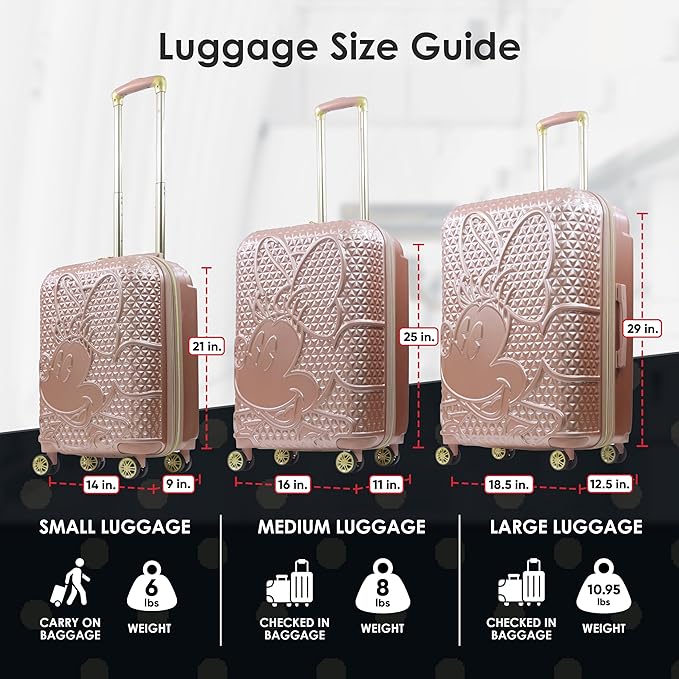 FUL Disney Minnie Mouse 25 Inch Rolling Luggage, Textured Hardshell Suitcase with Wheels, Rose Gold