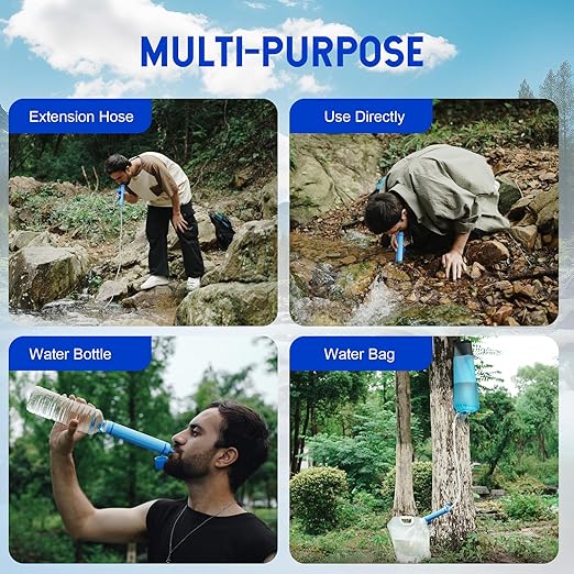 Greeshow Portable Water Filter Straw, Personal Water Filtration System, Replaceable Filter Cartridge, Outdoor Water Purifier Emergency Survival Gear for Hiking Camping Backpacking, GS-28H1, 1 Pack