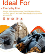Merino Wool Gloves for Women Men, Touch Screen Warm Glove Liners Thermal Soft Knit Lining for Winter Running Hiking