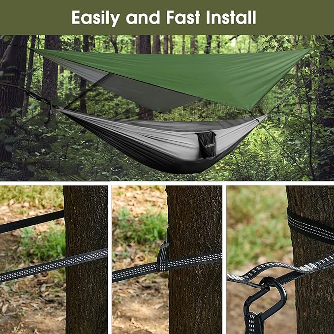 G4Free Camping Hammock with Net and Rain Fly, 2 Person Lightweight Portable Hammock Tent with Tarp for Camping Hiking Backyard Outdoor Backpacking Travel