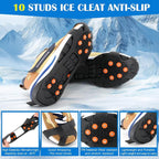 Anti Slip Ice Cleats, Ice Snow Traction Cleats for Walking on Snow and Ice, 10 Steel Studs Crampons, Ice Snow Grips with Extra 20 Replacement Studs for Shoes and Boots