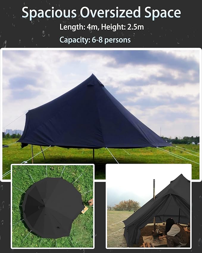 Cotton Canvas Tent Bell - Yurts Breathable and Windproof,Glamping for 6/8/10Person Family Camping
