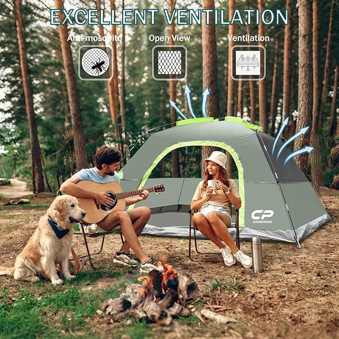 CAMPROS CP Tents for Camping 4 Person Tent Waterproof Windproof Double Layer Camping Tent, Easy Setup Dome Tent with Large Mesh Windows & Wider Door for Outdoor Camping & Hiking
