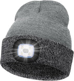 MELASA Unisex Hat with Light, USB Rechargeable Hands Free Headlamp LED Beanie, Winter Gifts for Men Dad Father Husband Him