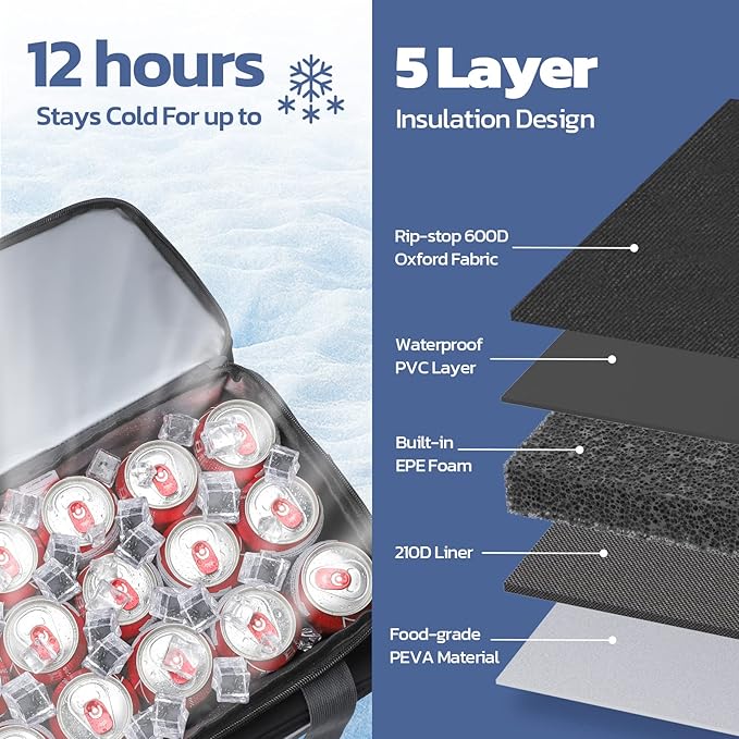 Maelstrom Collapsible Soft Cooler Bag, 24/30/60/75 Cans Beach Cooler, Ice Chest, Leakproof & Portable for Beach, Camping, Road Trips & Grocery Shopping