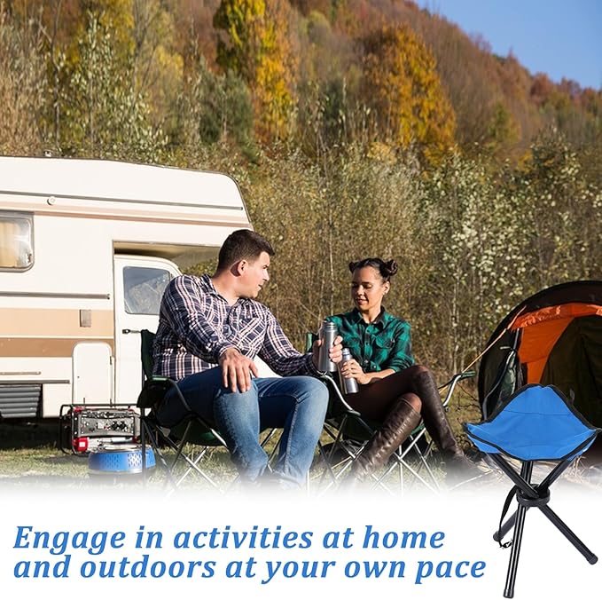 Small Travel Folding Camping Stool,17 Inch Folding Outdoor Tripod Seats Blue Portable Camping Stool for Garden Planting Party Hiking Golf Mountaineering Picnic Beach