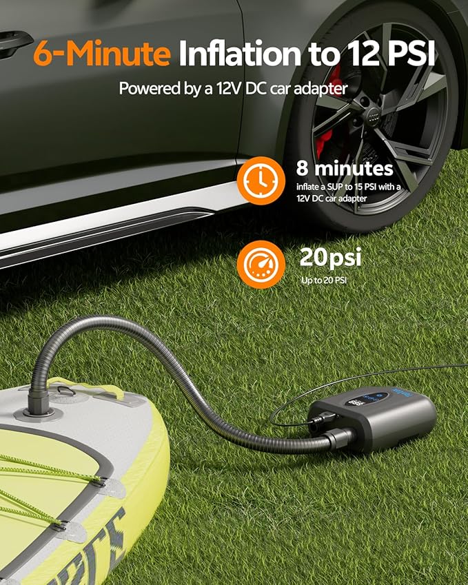 Cordless Electric Paddle Board Pump, 20 PSI SUP Pump with 15600mAh Battery, Portable Paddle Board Inflator, Air Pump for SUP, Inflatable Kayak Pump