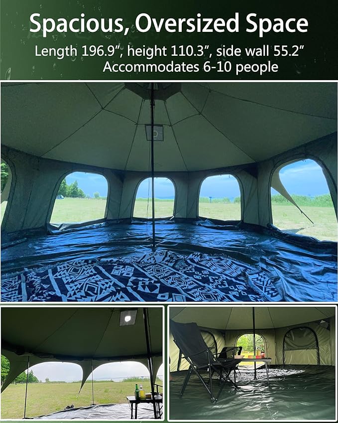 Cotton Canvas Tent Bell - Yurts Breathable and Windproof,Glamping for 6/8/10Person Family Camping