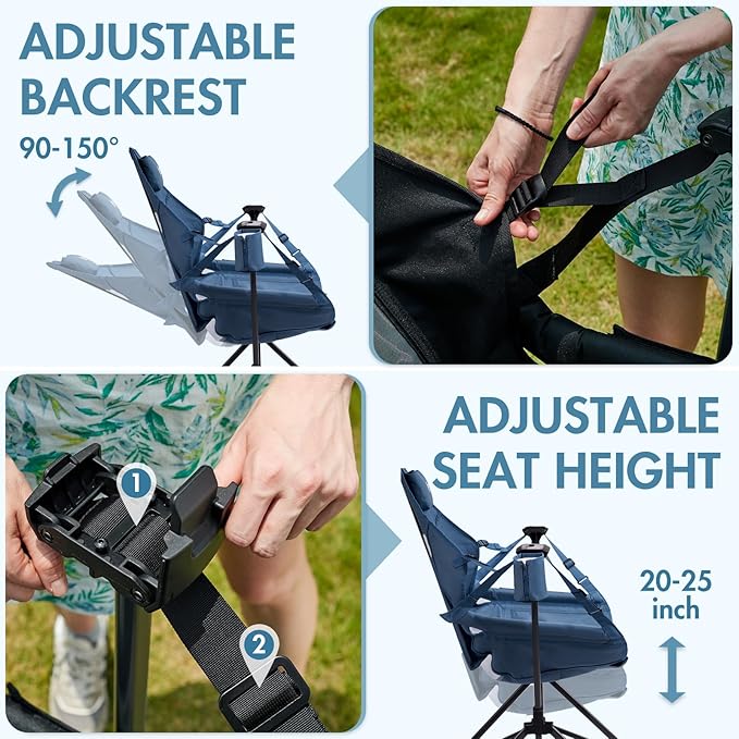 Portal Hammock Camping Chair, Portable Outdoor Swinging Chairs, Rocking Chair for Adults with Adjustable Back and Height for Lawn, Backyard, Patio, Supports 400 lbs, Breathable Mesh High Back, Blue