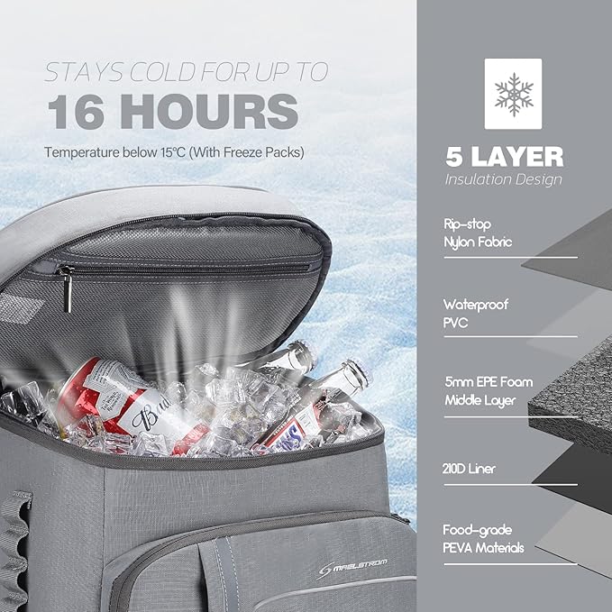 Maelstrom Cooler Backpack - 35/50 Can Insulated Soft Cooler Lunch Bag for Camping, Beach, Hiking & Shopping