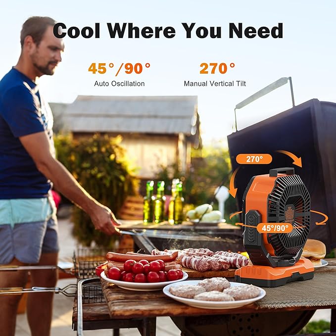 40000mAh Rechargeable Camping Fan, Battery Operated Fan with Light & Remote, 12" Portable Outdoor Fan, Auto Oscillating Battery Powered Floor Fan for Tent RV Car Travel Jobsite Hurricane Power Outages