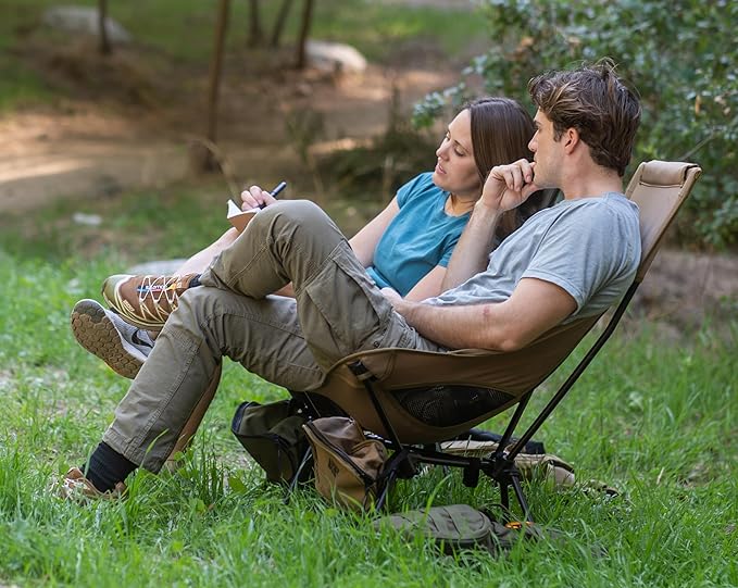 MARCHWAY Lightweight Folding High Back Camping Chair with Head Support, Stable Portable Compact for Outdoor Camp, Travel, Beach, Picnic, Festival, Hiking, Backpacking (Highback Khaki)